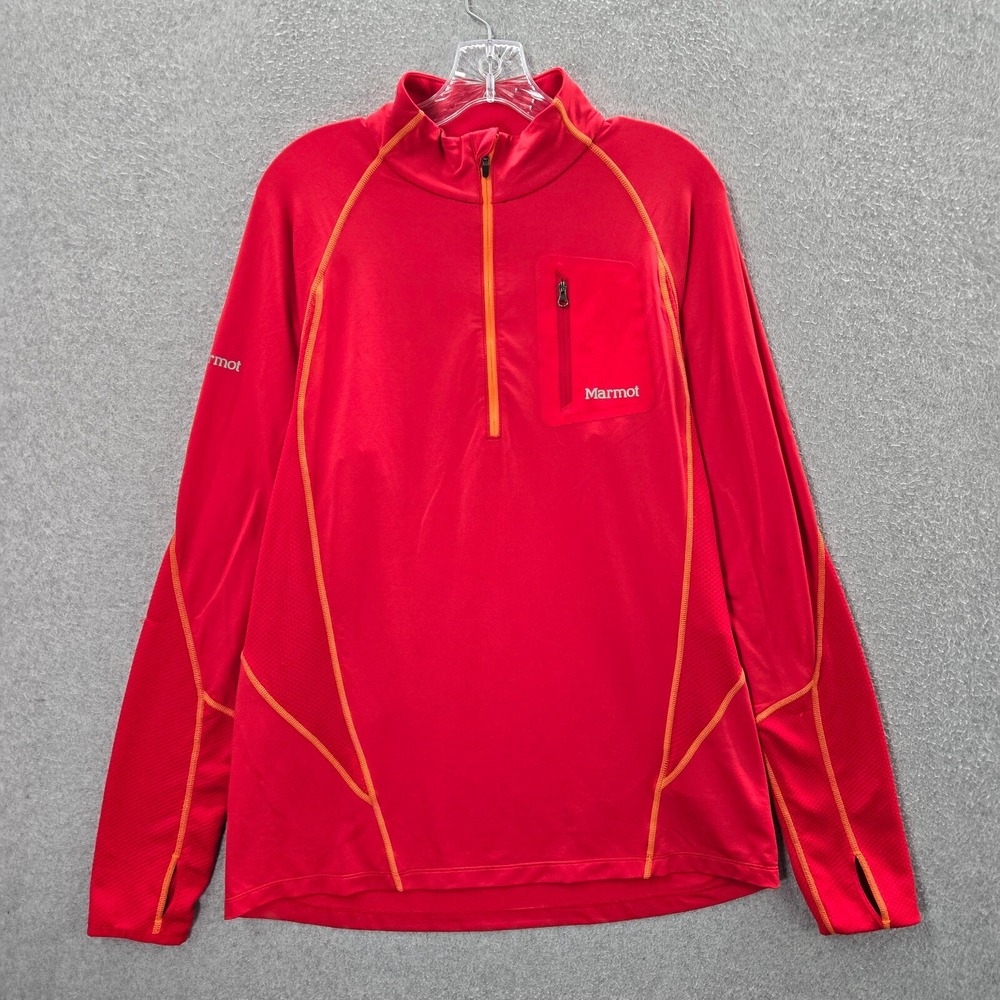 Marmot Men Sweatshirt Large‎ Red 1/2 Zip Pockets Thumbholes Mock Neck Pullover